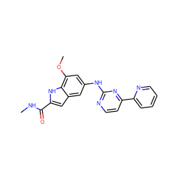 CNC(=O)c1cc2cc(Nc3nccc(-c4ccccn4)n3)cc(OC)c2[nH]1 ZINC000145332843