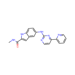 CNC(=O)c1cc2cc(Nc3nccc(-c4ccccn4)n3)ccc2[nH]1 ZINC000144263346