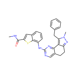 CNC(=O)c1cc2cccc(Nc3ncc4c(n3)-c3c(nn(C)c3Cc3ccccc3)CC4)c2s1 ZINC000169702432