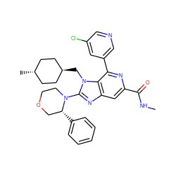 CNC(=O)c1cc2nc(N3CCOC[C@H]3c3ccccc3)n(C[C@H]3CC[C@H](C)CC3)c2c(-c2cncc(Cl)c2)n1 ZINC000261183504