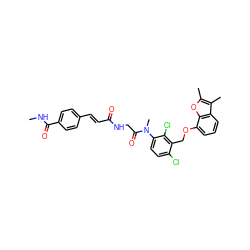 CNC(=O)c1ccc(/C=C/C(=O)NCC(=O)N(C)c2ccc(Cl)c(COc3cccc4c(C)c(C)oc34)c2Cl)cc1 ZINC000029345083