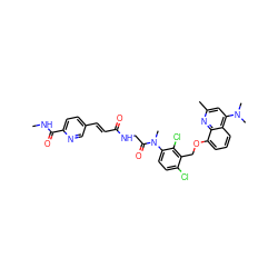 CNC(=O)c1ccc(/C=C/C(=O)NCC(=O)N(C)c2ccc(Cl)c(COc3cccc4c(N(C)C)cc(C)nc34)c2Cl)cn1 ZINC000026650298