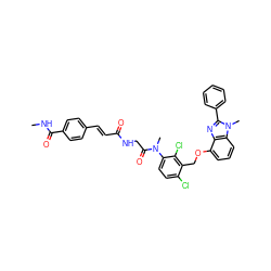 CNC(=O)c1ccc(/C=C/C(=O)NCC(=O)N(C)c2ccc(Cl)c(COc3cccc4c3nc(-c3ccccc3)n4C)c2Cl)cc1 ZINC000027330341