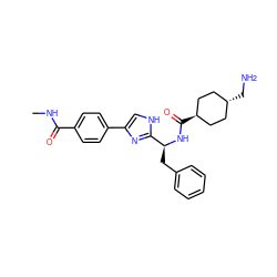 CNC(=O)c1ccc(-c2c[nH]c([C@H](Cc3ccccc3)NC(=O)[C@H]3CC[C@H](CN)CC3)n2)cc1 ZINC000299831339