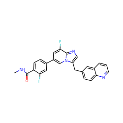 CNC(=O)c1ccc(-c2cc(F)c3ncc(Cc4ccc5ncccc5c4)n3c2)cc1F ZINC000473121843