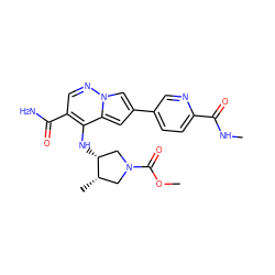 CNC(=O)c1ccc(-c2cc3c(N[C@@H]4CN(C(=O)OC)C[C@@H]4C)c(C(N)=O)cnn3c2)cn1 ZINC000261145740