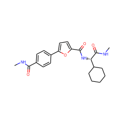 CNC(=O)c1ccc(-c2ccc(C(=O)N[C@H](C(=O)NC)C3CCCCC3)o2)cc1 ZINC000045254387