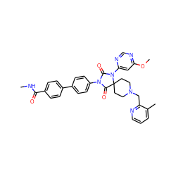 CNC(=O)c1ccc(-c2ccc(N3C(=O)N(c4cc(OC)ncn4)C4(CCN(Cc5ncccc5C)CC4)C3=O)cc2)cc1 ZINC000084727208