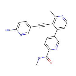 CNC(=O)c1ccc(-c2ccnc(C)c2C#Cc2ccc(N)nc2)cn1 ZINC000202387726