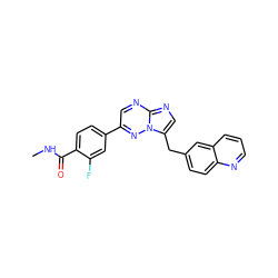 CNC(=O)c1ccc(-c2cnc3ncc(Cc4ccc5ncccc5c4)n3n2)cc1F ZINC000043195321