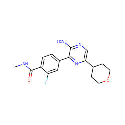 CNC(=O)c1ccc(-c2nc(C3CCOCC3)cnc2N)cc1F ZINC001772631055