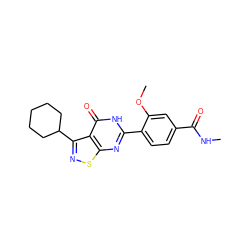 CNC(=O)c1ccc(-c2nc3snc(C4CCCCC4)c3c(=O)[nH]2)c(OC)c1 ZINC000084635419