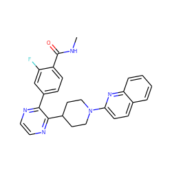 CNC(=O)c1ccc(-c2nccnc2C2CCN(c3ccc4ccccc4n3)CC2)cc1F ZINC000169701452