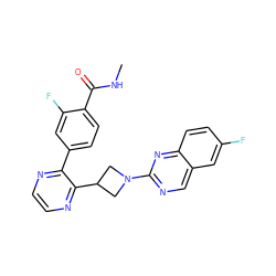 CNC(=O)c1ccc(-c2nccnc2C2CN(c3ncc4cc(F)ccc4n3)C2)cc1F ZINC000169701460