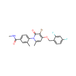 CNC(=O)c1ccc(-n2c(C)cc(OCc3ccc(F)cc3F)c(Br)c2=O)c(C)c1 ZINC000072109887