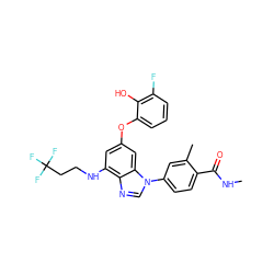 CNC(=O)c1ccc(-n2cnc3c(NCCC(F)(F)F)cc(Oc4cccc(F)c4O)cc32)cc1C ZINC000203530557