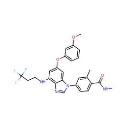 CNC(=O)c1ccc(-n2cnc3c(NCCC(F)(F)F)cc(Oc4cccc(OC)c4)cc32)cc1C ZINC000147576957