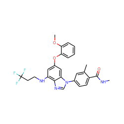 CNC(=O)c1ccc(-n2cnc3c(NCCC(F)(F)F)cc(Oc4ccccc4OC)cc32)cc1C ZINC000147805777