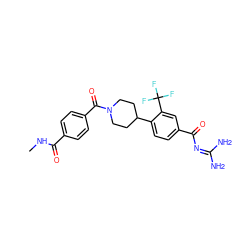 CNC(=O)c1ccc(C(=O)N2CCC(c3ccc(C(=O)N=C(N)N)cc3C(F)(F)F)CC2)cc1 ZINC000095555447