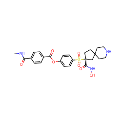 CNC(=O)c1ccc(C(=O)Oc2ccc(S(=O)(=O)[C@]3(C(=O)NO)CCC4(CCNCC4)C3)cc2)cc1 ZINC000299857574