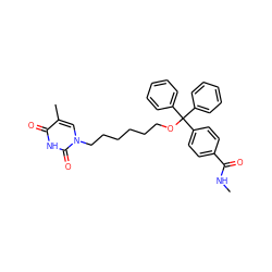 CNC(=O)c1ccc(C(OCCCCCCn2cc(C)c(=O)[nH]c2=O)(c2ccccc2)c2ccccc2)cc1 ZINC000036093419