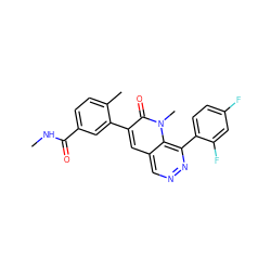 CNC(=O)c1ccc(C)c(-c2cc3cnnc(-c4ccc(F)cc4F)c3n(C)c2=O)c1 ZINC000064437269