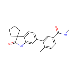 CNC(=O)c1ccc(C)c(-c2ccc3c(c2)NC(=O)C32CCCC2)c1 ZINC000072109791