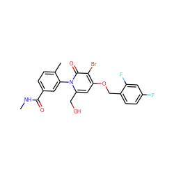 CNC(=O)c1ccc(C)c(-n2c(CO)cc(OCc3ccc(F)cc3F)c(Br)c2=O)c1 ZINC000072109977