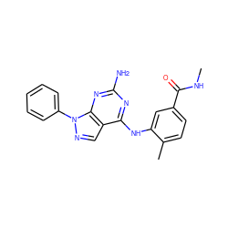 CNC(=O)c1ccc(C)c(Nc2nc(N)nc3c2cnn3-c2ccccc2)c1 ZINC000029048652