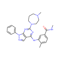 CNC(=O)c1ccc(C)c(Nc2nc(N3CCCN(C)CC3)nc3c2cnn3-c2ccccc2)c1 ZINC000029048575