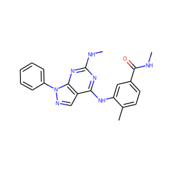 CNC(=O)c1ccc(C)c(Nc2nc(NC)nc3c2cnn3-c2ccccc2)c1 ZINC000029048654