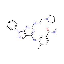 CNC(=O)c1ccc(C)c(Nc2nc(NCCN3CCCC3)nc3c2cnn3-c2ccccc2)c1 ZINC000029048476