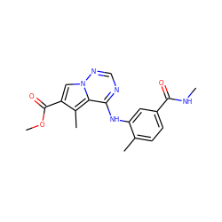 CNC(=O)c1ccc(C)c(Nc2ncnn3cc(C(=O)OC)c(C)c23)c1 ZINC000014974191