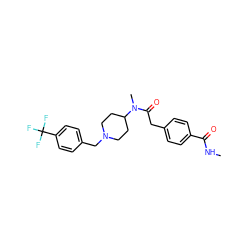 CNC(=O)c1ccc(CC(=O)N(C)C2CCN(Cc3ccc(C(F)(F)F)cc3)CC2)cc1 ZINC000084604664