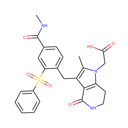 CNC(=O)c1ccc(Cc2c3c(n(CC(=O)O)c2C)CCNC3=O)c(S(=O)(=O)c2ccccc2)c1 ZINC000205460835