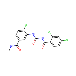 CNC(=O)c1ccc(Cl)c(NC(=O)NC(=O)c2ccc(Cl)cc2Cl)c1 ZINC000028526021