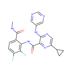 CNC(=O)c1ccc(F)c(F)c1NC(=O)c1nc(C2CC2)cnc1Nc1cncnc1 ZINC000169701936