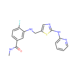 CNC(=O)c1ccc(F)c(NCc2cnc(Nc3ccccn3)s2)c1 ZINC000035900305