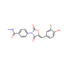 CNC(=O)c1ccc(N2C(=O)O/C(=C\c3ccc(O)c(Br)c3)C2=O)cc1 ZINC000084632355