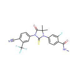 CNC(=O)c1ccc(N2C(=S)N(c3ccc(C#N)c(C(F)(F)F)c3)C(=O)C2(C)C)cc1F ZINC000034806477