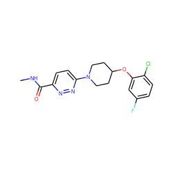 CNC(=O)c1ccc(N2CCC(Oc3cc(F)ccc3Cl)CC2)nn1 ZINC000028655360