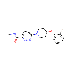 CNC(=O)c1ccc(N2CCC(Oc3ccccc3Br)CC2)nn1 ZINC000028655350