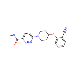 CNC(=O)c1ccc(N2CCC(Oc3ccccc3C#N)CC2)nn1 ZINC000028655353