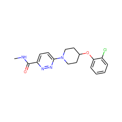 CNC(=O)c1ccc(N2CCC(Oc3ccccc3Cl)CC2)nn1 ZINC000028655347