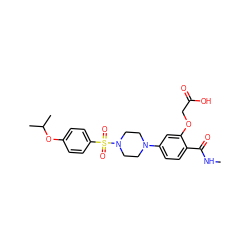 CNC(=O)c1ccc(N2CCN(S(=O)(=O)c3ccc(OC(C)C)cc3)CC2)cc1OCC(=O)O ZINC001772592280