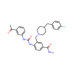 CNC(=O)c1ccc(NC(=O)Nc2cccc(C(C)=O)c2)c(CN2CCC(Cc3ccc(F)cc3)CC2)c1 ZINC000013475850