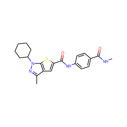 CNC(=O)c1ccc(NC(=O)c2cc3c(C)nn(C4CCCCC4)c3s2)cc1 ZINC000116851540