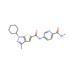 CNC(=O)c1ccc(NC(=O)c2cc3c(C)nn(C4CCCCC4)c3s2)cn1 ZINC000114710591