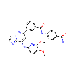 CNC(=O)c1ccc(NC(=O)c2cccc(-c3cc(Nc4ccc(OC)c(OC)n4)c4nccn4n3)c2)cc1 ZINC000207331647