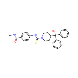 CNC(=O)c1ccc(NC(=S)N2CCC(C(O)(c3ccccc3)c3ccccc3)CC2)cc1 ZINC000084757144